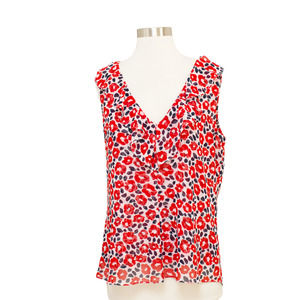Red and White Floral Women's Top